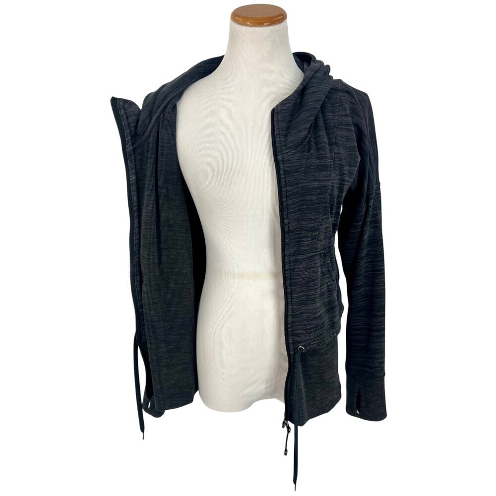 Athleta Gray Cinch Hem Thumbholes Ribbed Knit Inner Layer Zip Up Hoodie Sweater - Picture 11 of 16